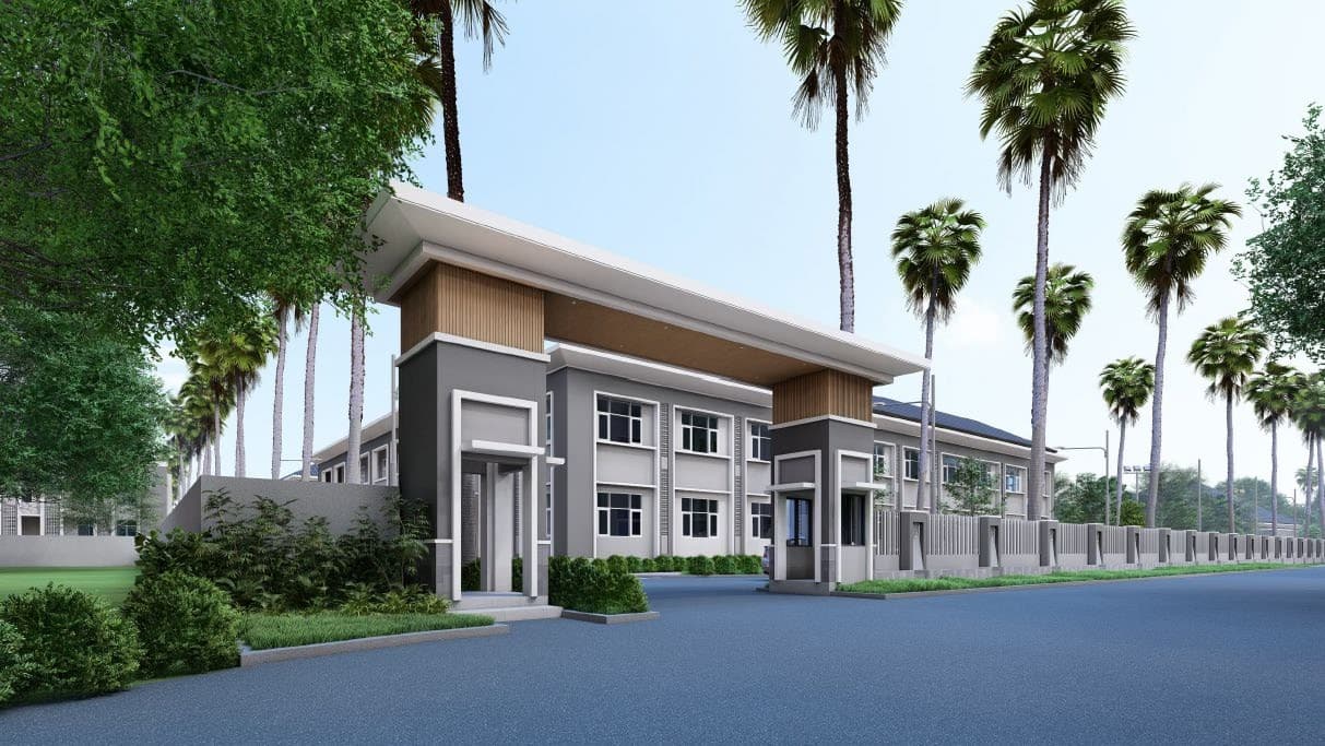 PROYEKSI: Inilah maket gedung Sekolah Rakyat (SR) baru yang bakal dibangun Pemkab Gresik di Desa Mriyunan, Kecamatan Sidayu. Gedung tersebut ditargetkan rampung sebelum tahun ajaran baru 2026/2027.