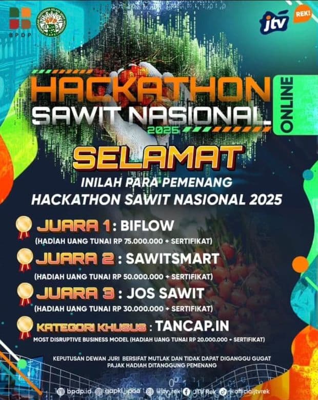 Inilah Para Pemenang Kompetisi Hackathon Sawit Nasional 2025